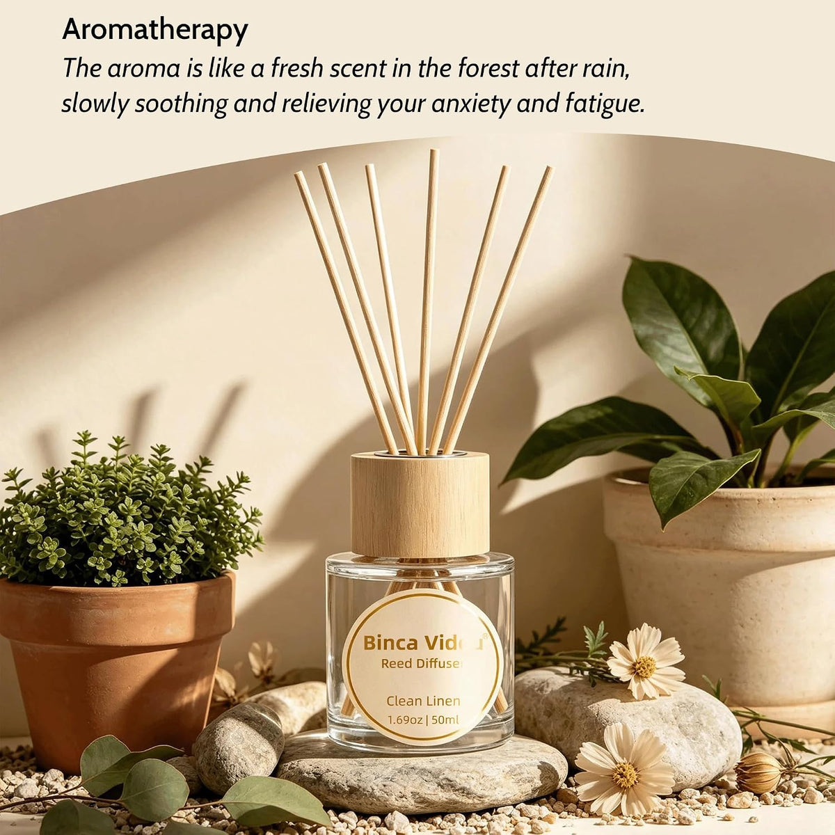 Reed Diffuser Set, Binca Vidou Lavender & Vanilla Natural Scent Oil Diffusers with Sticks for Home Office Bathroom Aromatherapy Decor 1.69oz x 2