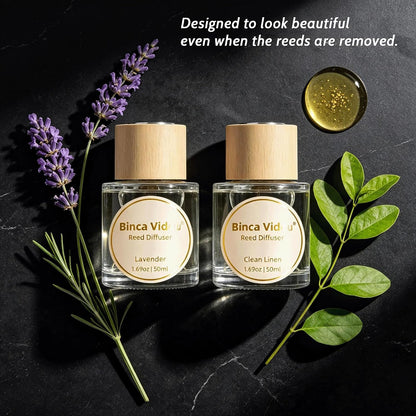 Reed Diffuser Set, Binca Vidou Lavender & Vanilla Natural Scent Oil Diffusers with Sticks for Home Office Bathroom Aromatherapy Decor 1.69oz x 2