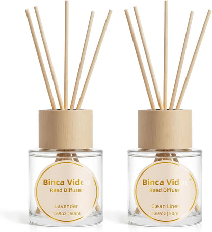 Reed Diffuser Set, Binca Vidou Lavender & Vanilla Natural Scent Oil Diffusers with Sticks for Home Office Bathroom Aromatherapy Decor 1.69oz x 2