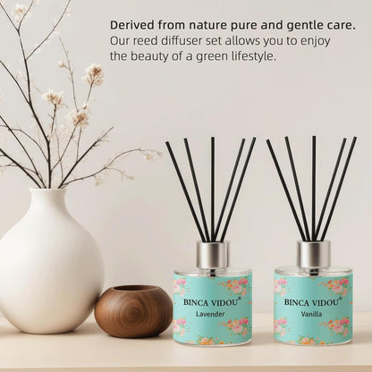 Reed Diffuser Set, Binca Vidou Lavender & Vanilla Natural Scent Oil Diffusers with Sticks for Home Office Bathroom Aromatherapy Decor 1.69oz x 2