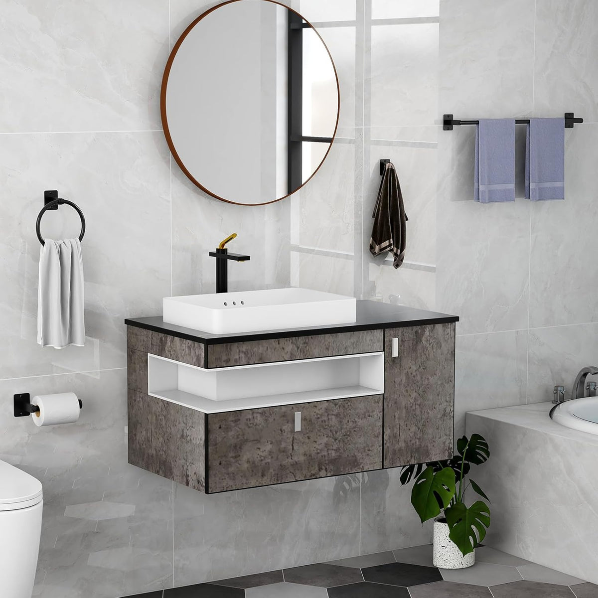 Black Bathroom Accessories Set, Bathroom Hardware Set