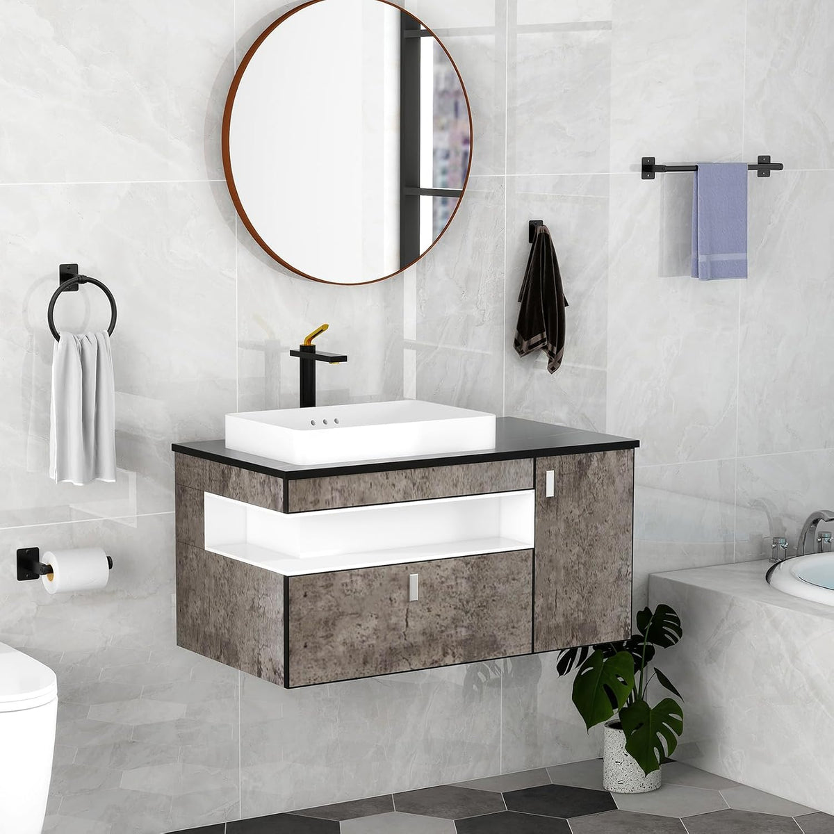 Black Bathroom Accessories Set, Bathroom Hardware Set