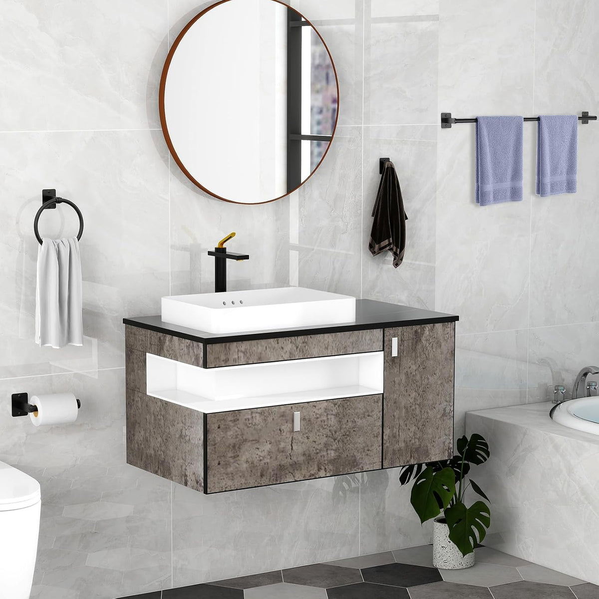 Black Bathroom Accessories Set, Bathroom Hardware Set