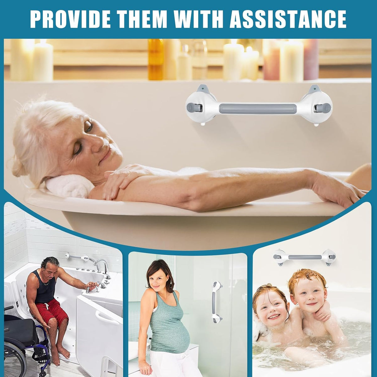 Grab Bars for Shower, 12 Inch Shower Handle for Seniors, 2 Pack
