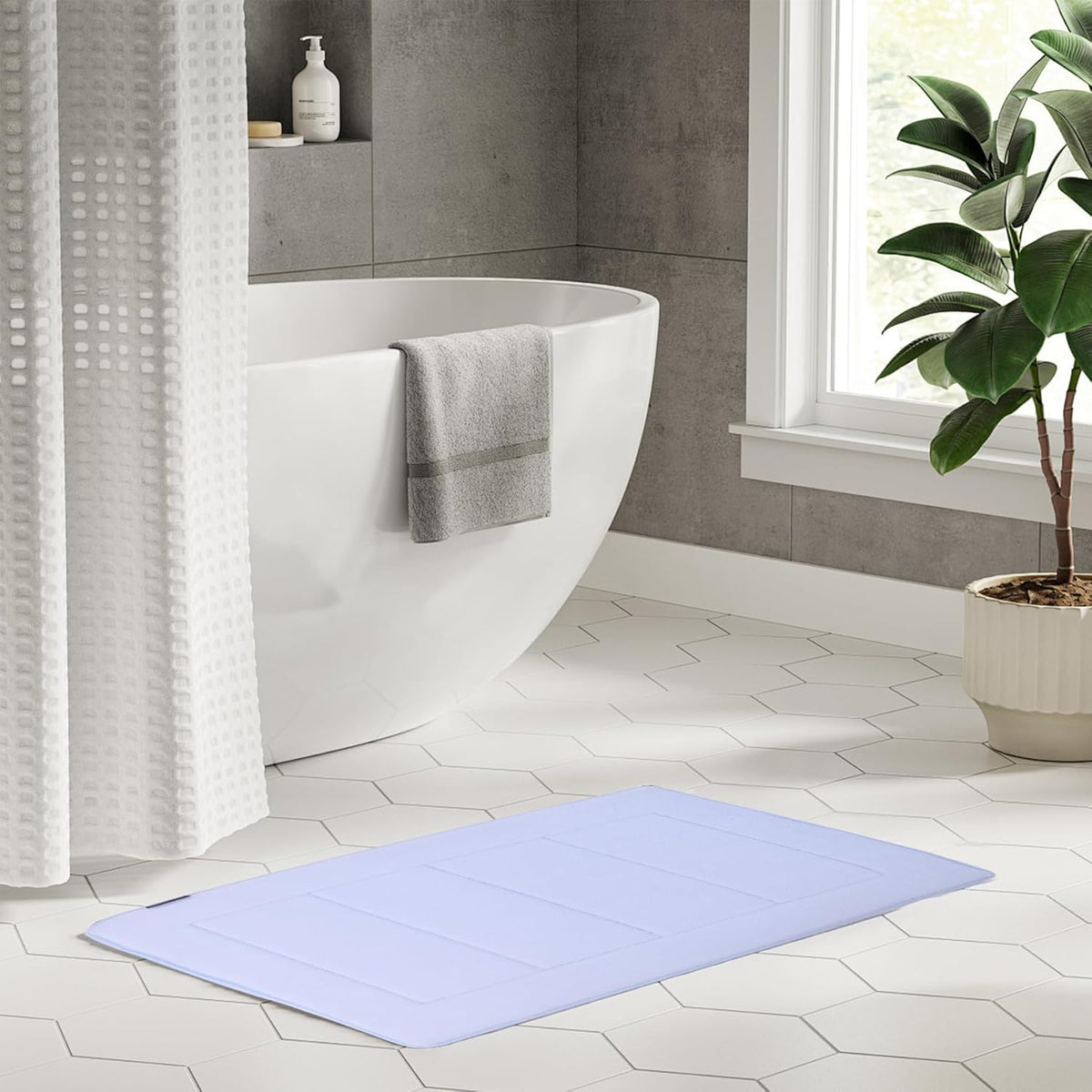 Bathroom Rugs, High Density Memory Foam Bath Mat, Absorbency & Non-Slip, Easy Care, Machine Washable Bath Mats for Bathroom, Shower&Tub, Modern Coral Velvet (Light Grey, 17" x 24")