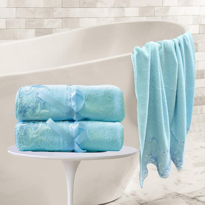 Lace Bath Towels, Purple Velvet Towels Set Luxury Super Soft Coral Hand Towel Absorbent & Durable Towels for Bathroom Daily Shower