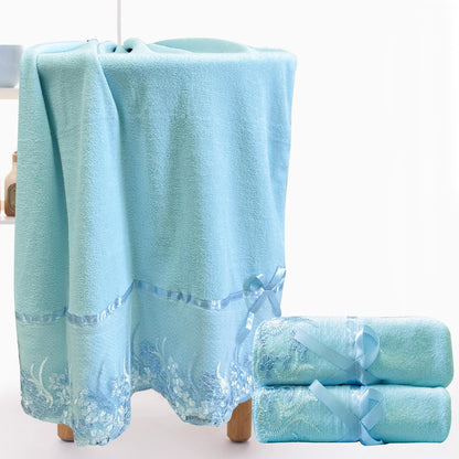 Lace Bath Towels, Purple Velvet Towels Set Luxury Super Soft Coral Hand Towel Absorbent & Durable Towels for Bathroom Daily Shower