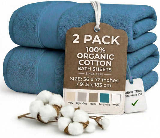 Oversized Bath Towels, 36 x 72 Extra Large Bath Sheets, 2 Pack | Organic cotton, for adults, jumbo hotel-size, ultra absorbent & soft
