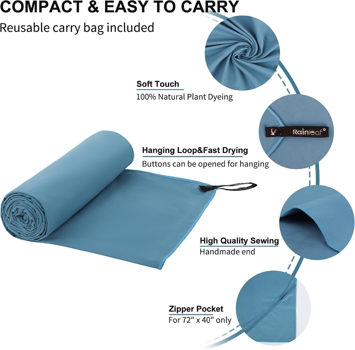 Microfiber Towel Quick Dry Camping & Travel & Gym Towel. Compact