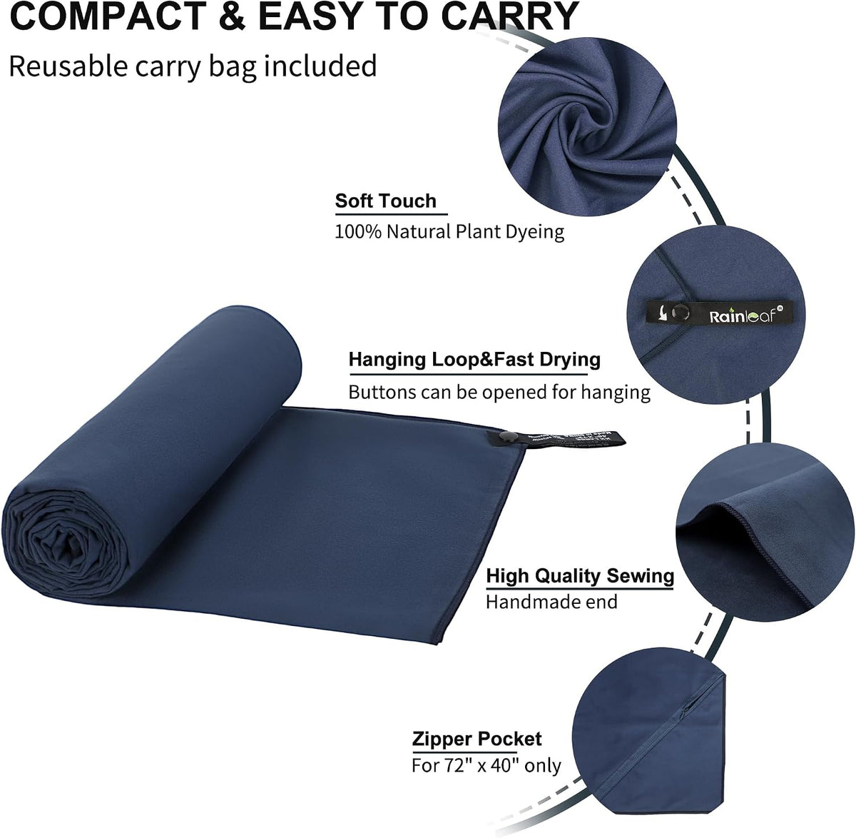Microfiber Towel Quick Dry Camping & Travel & Gym Towel. Compact