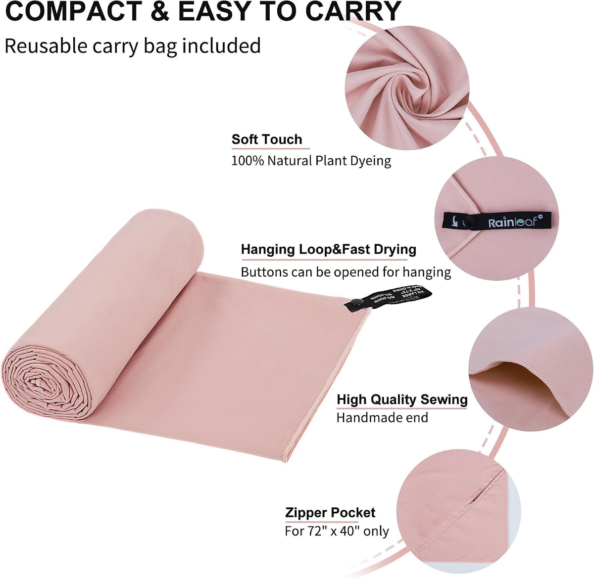 Microfiber Towel Quick Dry Camping & Travel & Gym Towel. Compact