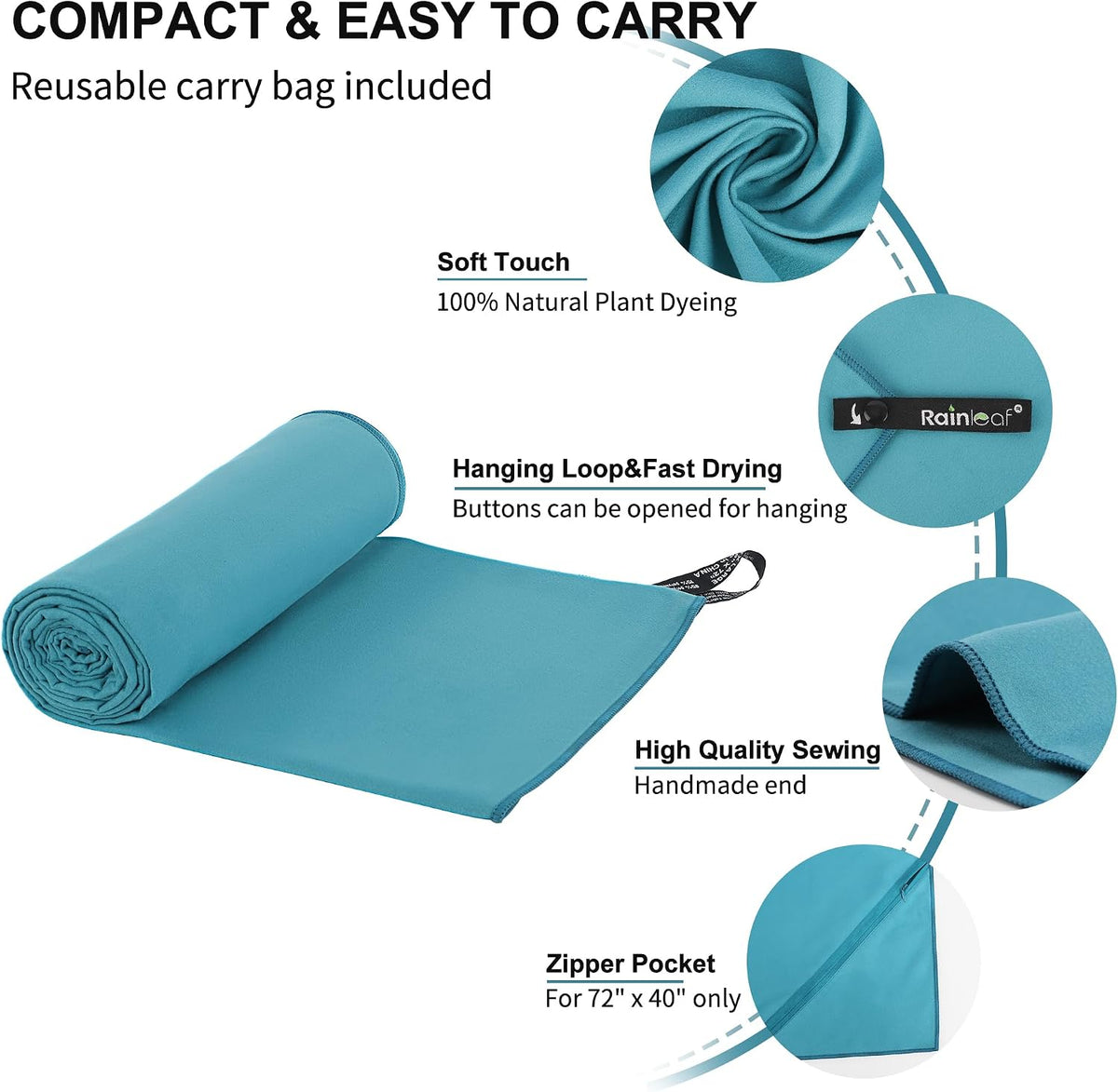 Microfiber Towel Quick Dry Camping & Travel & Gym Towel. Compact