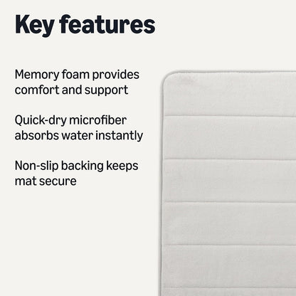 Absorbent & Fast Dry Plush Memory Foam Bath Mat, Non-Slip Backing, 17 x 24 in, Light Gray