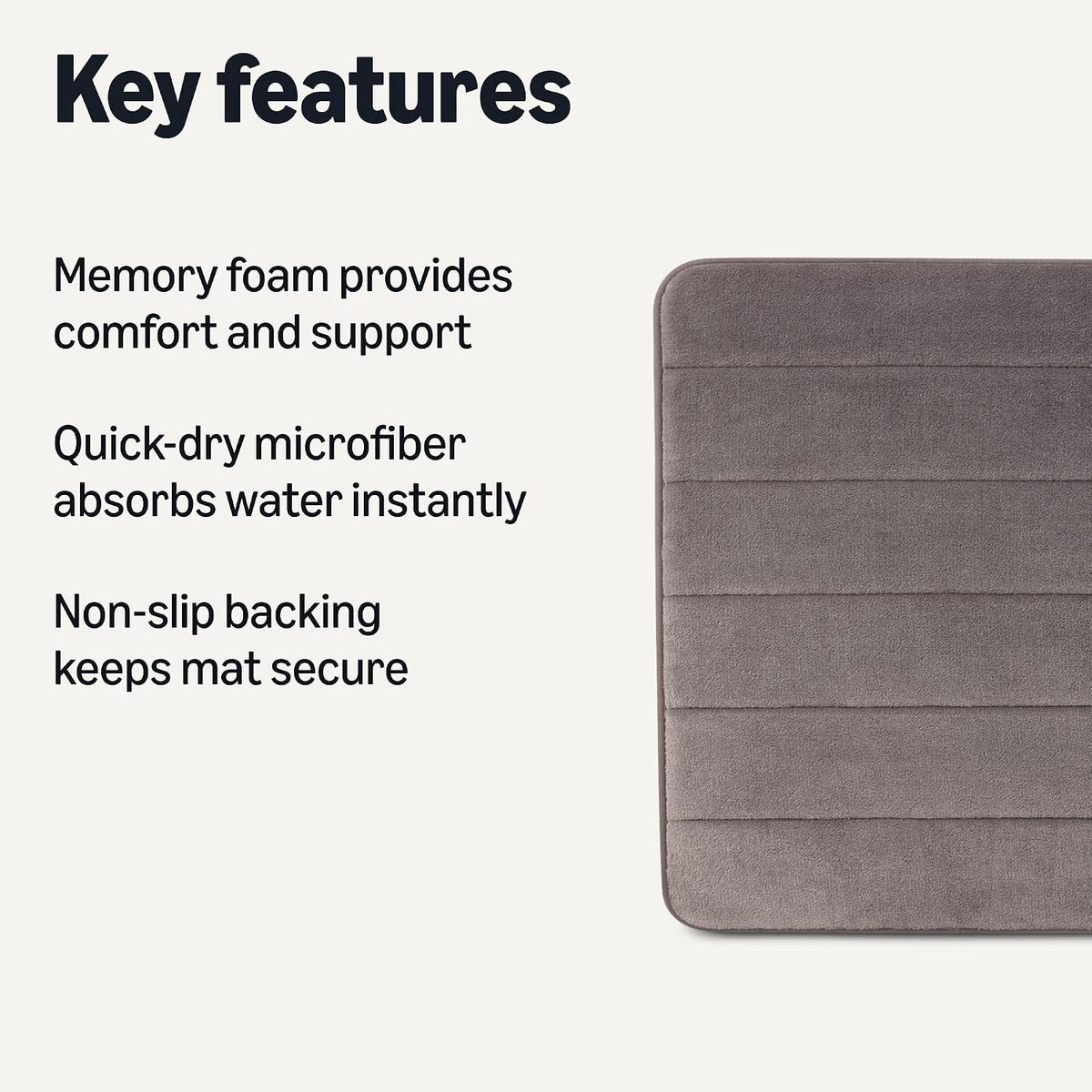 Absorbent & Fast Dry Plush Memory Foam Bath Mat, Non-Slip Backing, 17 x 24 in, Light Gray