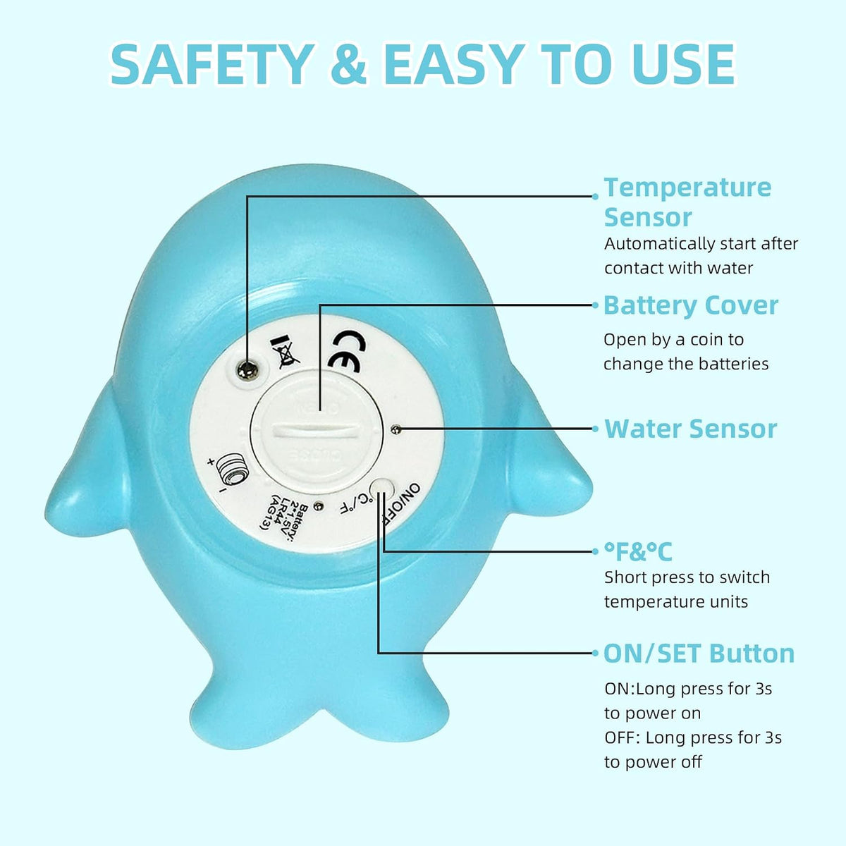 Baby Bath Thermometer - Floating Digital with LED Safety Alert | Floating、Baby Bath Thermometer、Digital、Water Temperature、Monitor、3-Color LED Alert、IP67 Waterproof、BPA-Free、Infant、Gift
