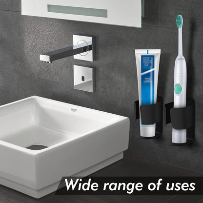 Electric Toothbrush Holder Wall Mount – No Drill 304 Stainless Steel Self Adhesive Bathroom Organizer for Toothbrush/Toothpaste/Facial/Razor – Space Saving Waterproof Rustproof – Silver