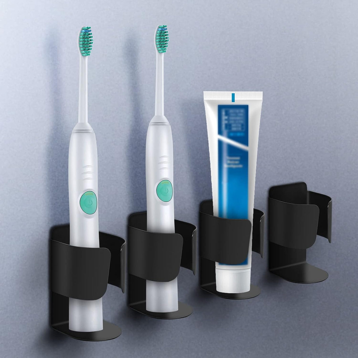 Electric Toothbrush Holder Wall Mount – No Drill 304 Stainless Steel Self Adhesive Bathroom Organizer for Toothbrush/Toothpaste/Facial/Razor – Space Saving Waterproof Rustproof – Silver