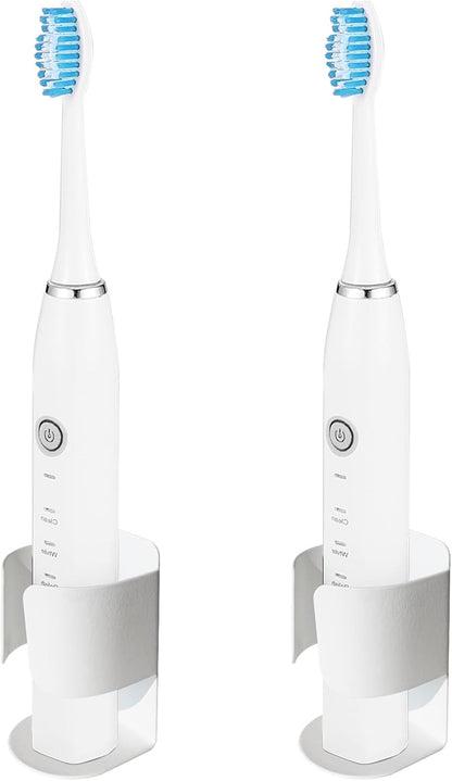 Electric Toothbrush Holder Wall Mount – No Drill 304 Stainless Steel Self Adhesive Bathroom Organizer for Toothbrush/Toothpaste/Facial/Razor – Space Saving Waterproof Rustproof – Silver