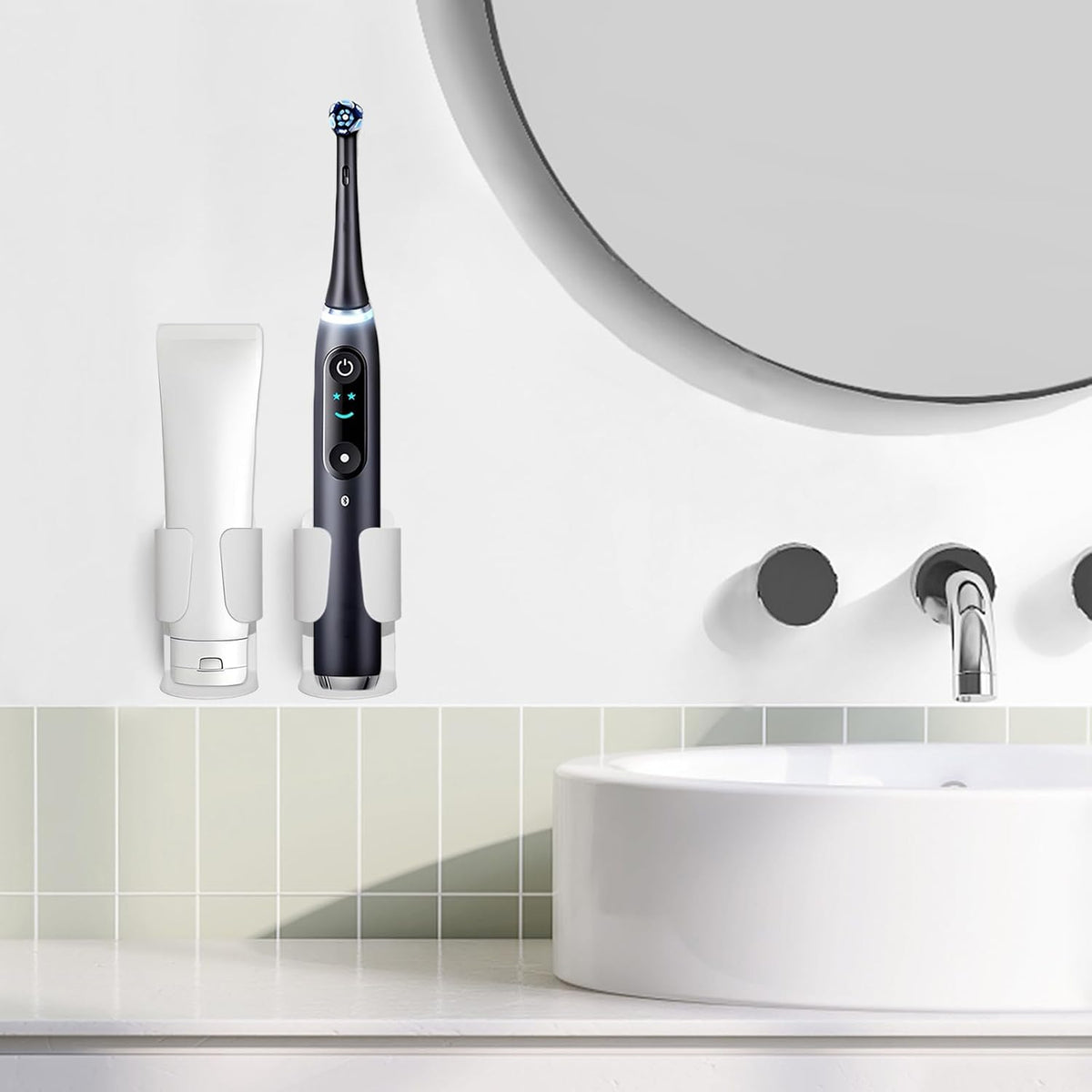 Electric Toothbrush Holder Wall Mount – No Drill 304 Stainless Steel Self Adhesive Bathroom Organizer for Toothbrush/Toothpaste/Facial/Razor – Space Saving Waterproof Rustproof – Silver