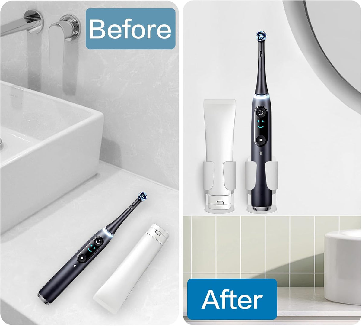 Electric Toothbrush Holder Wall Mount – No Drill 304 Stainless Steel Self Adhesive Bathroom Organizer for Toothbrush/Toothpaste/Facial/Razor – Space Saving Waterproof Rustproof – Silver