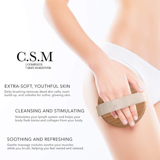 CSM Dry Brushing Body Brush for Lymphatic Drainage - Natural Boar Bristle Exfoliating Brush Set with Face Brush for Cellulite, Circulation & Glowing Skin | Natural Boar Bristle Exfoliating Brush For Cellulite, Circulation & Glowing Skin