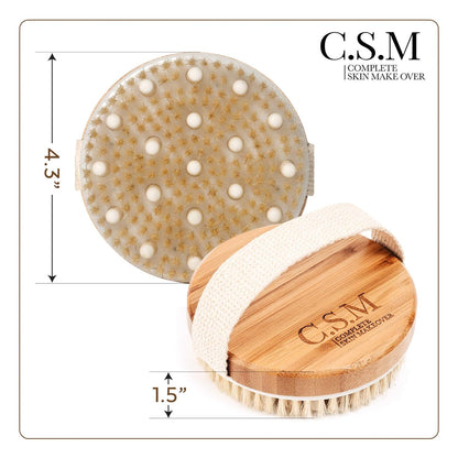 CSM Dry Brushing Body Brush for Lymphatic Drainage - Natural Boar Bristle Exfoliating Brush Set with Face Brush for Cellulite, Circulation & Glowing Skin | Natural Boar Bristle Exfoliating Brush For Cellulite, Circulation & Glowing Skin