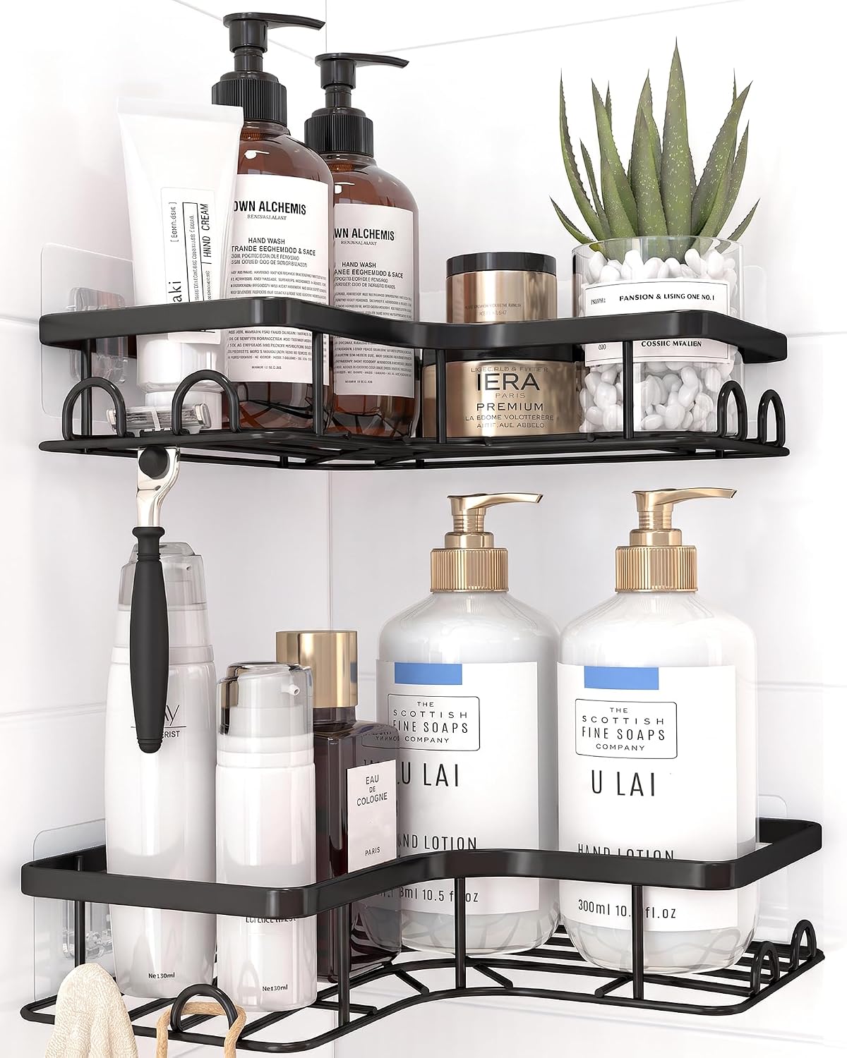 Black Corner Shower Caddy Adhesive No Drilling Bathroom Shelves