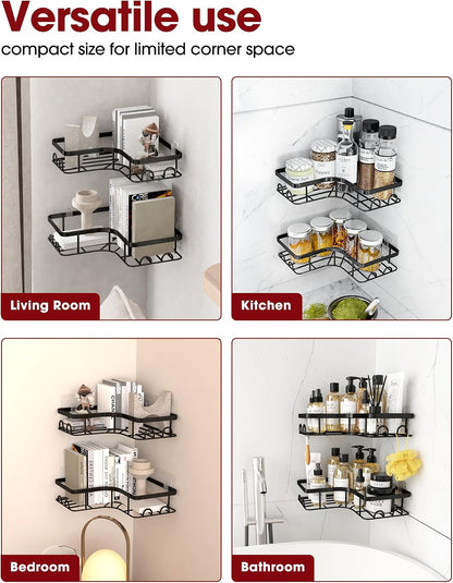 Black Corner Shower Caddy Adhesive No Drilling Bathroom Shelves