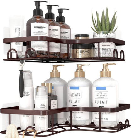 Black Corner Shower Caddy Adhesive No Drilling Bathroom Shelves