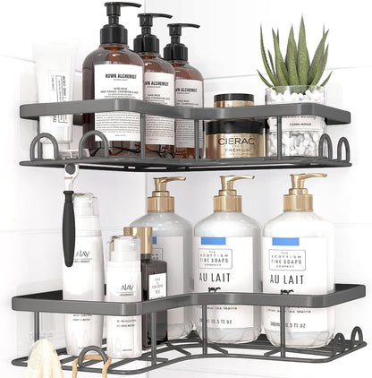 Black Corner Shower Caddy Adhesive No Drilling Bathroom Shelves