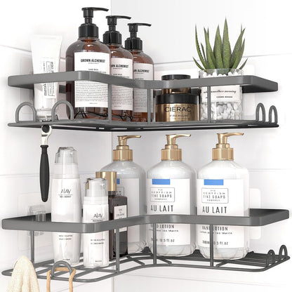 Black Corner Shower Caddy Adhesive No Drilling Bathroom Shelves