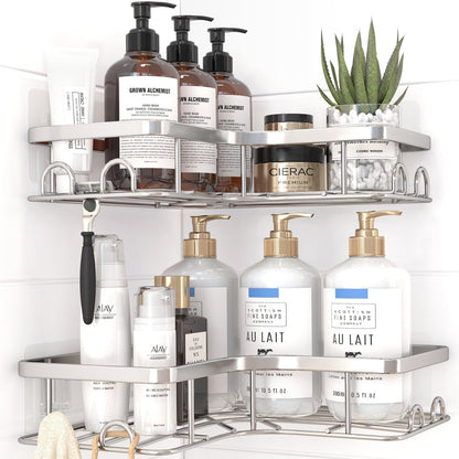Black Corner Shower Caddy Adhesive No Drilling Bathroom Shelves