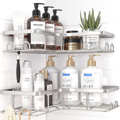 Black Corner Shower Caddy Adhesive No Drilling Bathroom Shelves