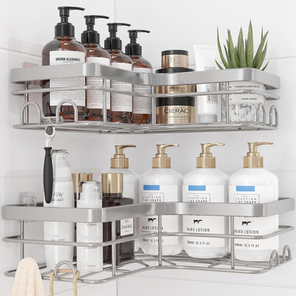 Black Corner Shower Caddy Adhesive No Drilling Bathroom Shelves