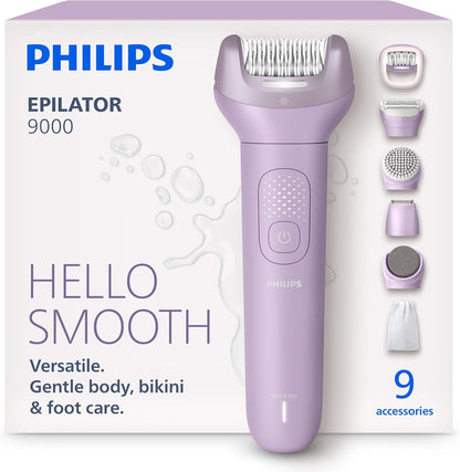 Philips Epilator Series 8000 5 in 1 Shaver for Women, Trimmer, Pedicure and Body Exfoliator with 9 Accessories, BRE740/14