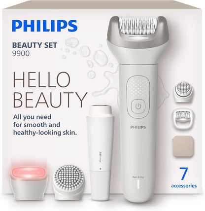Philips Epilator Series 8000 5 in 1 Shaver for Women, Trimmer, Pedicure and Body Exfoliator with 9 Accessories, BRE740/14