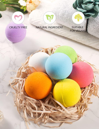 Bath Bombs, 7pcs Bubble Bath Bombs for Women, Natural Handmade Fizzies Gift Set, Spa Organic Bathbombs for Kids, Essential Oil Personal Care Bath Gift for Birthday Mothers Day Christmas