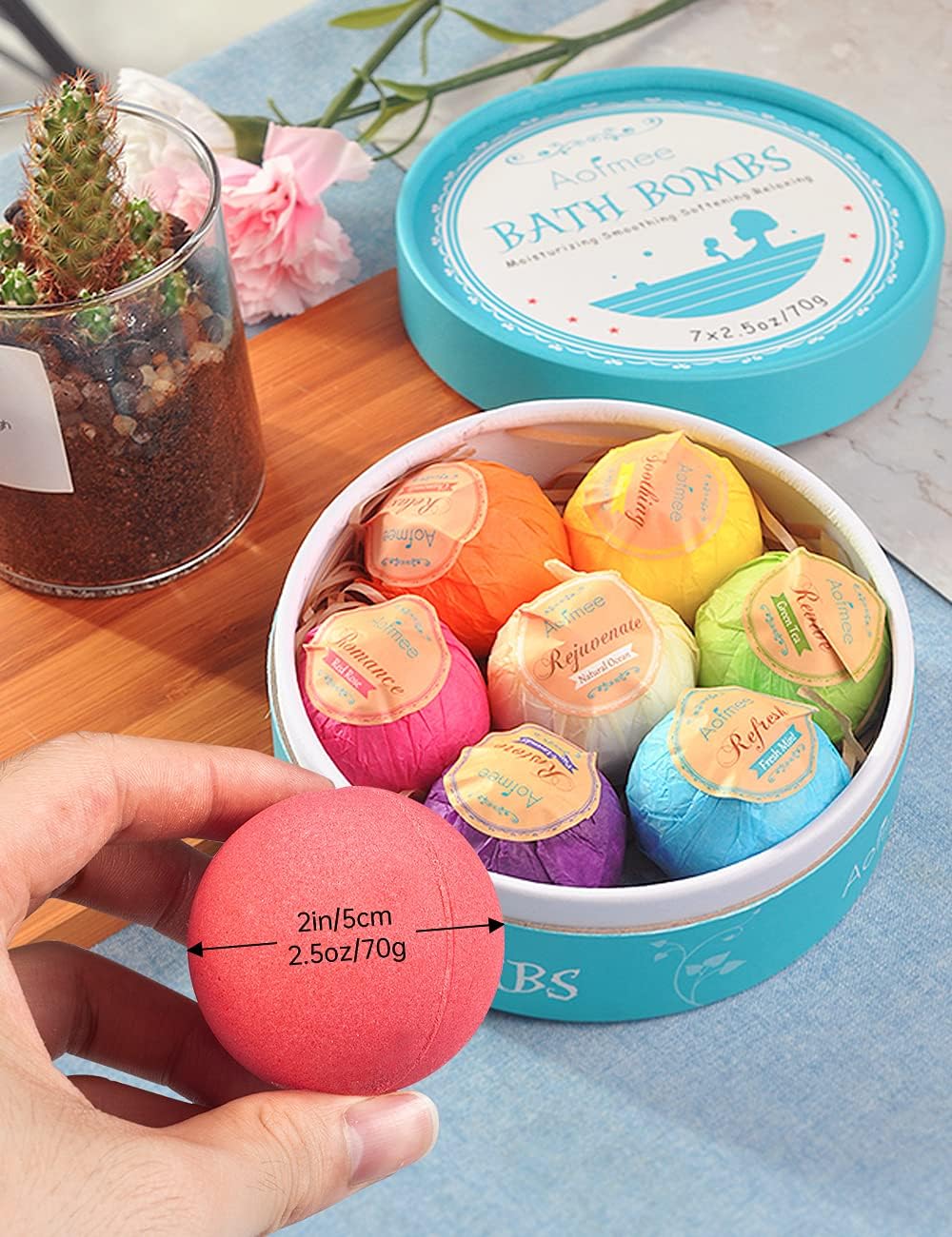 Bath Bombs, 7pcs Bubble Bath Bombs for Women, Natural Handmade Fizzies Gift Set, Spa Organic Bathbombs for Kids, Essential Oil Personal Care Bath Gift for Birthday Mothers Day Christmas