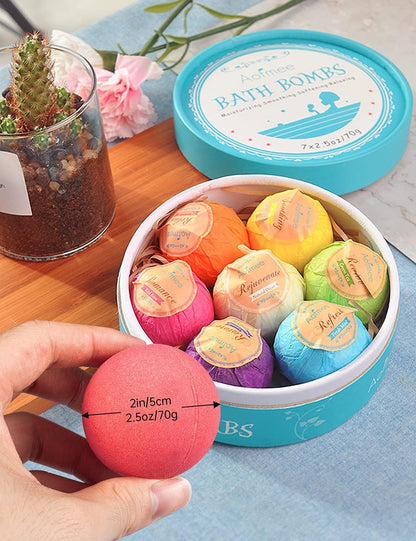 Bath Bombs, 7pcs Bubble Bath Bombs for Women, Natural Handmade Fizzies Gift Set, Spa Organic Bathbombs for Kids, Essential Oil Personal Care Bath Gift for Birthday Mothers Day Christmas