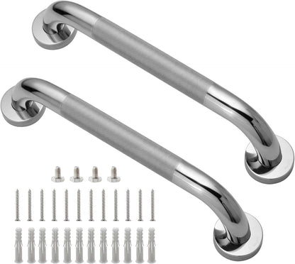 Shower Grab Bar, 2 Pack 12 Inch Bathroom Grab Bar, 304 Stainless Steel 1.25" Diameter Anti-Slip Handicap Grab Bar Support Shower Rail Senior Handrail Shower Safety Bar Handle