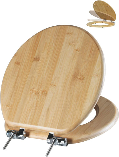 ROUND Bamboo Wood Toilet Seat Soft Close 16.5Inch