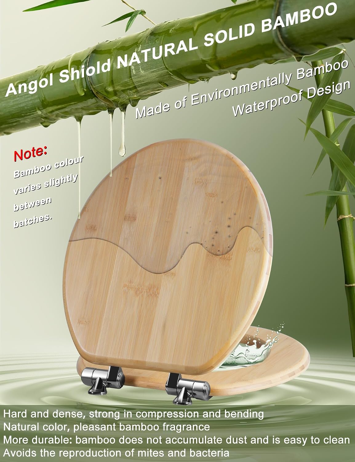 ROUND Bamboo Wood Toilet Seat Soft Close 16.5Inch