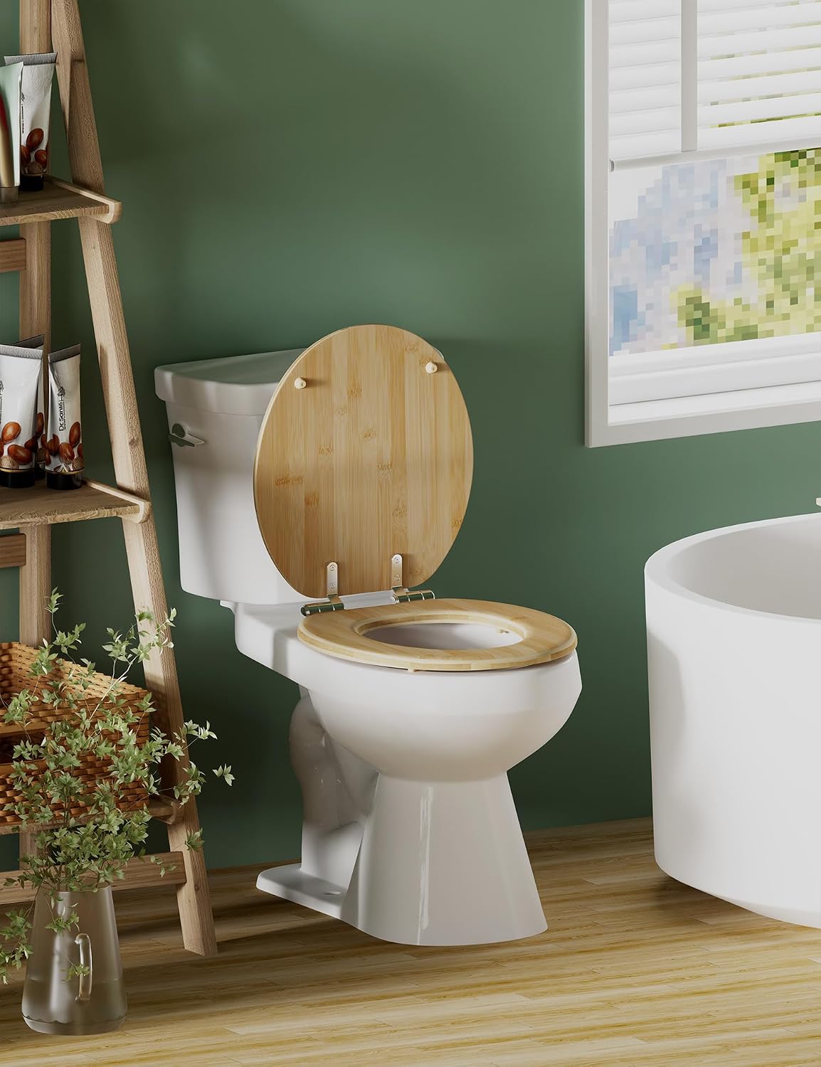 ROUND Bamboo Wood Toilet Seat Soft Close 16.5Inch