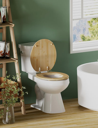 ROUND Bamboo Wood Toilet Seat Soft Close 16.5Inch