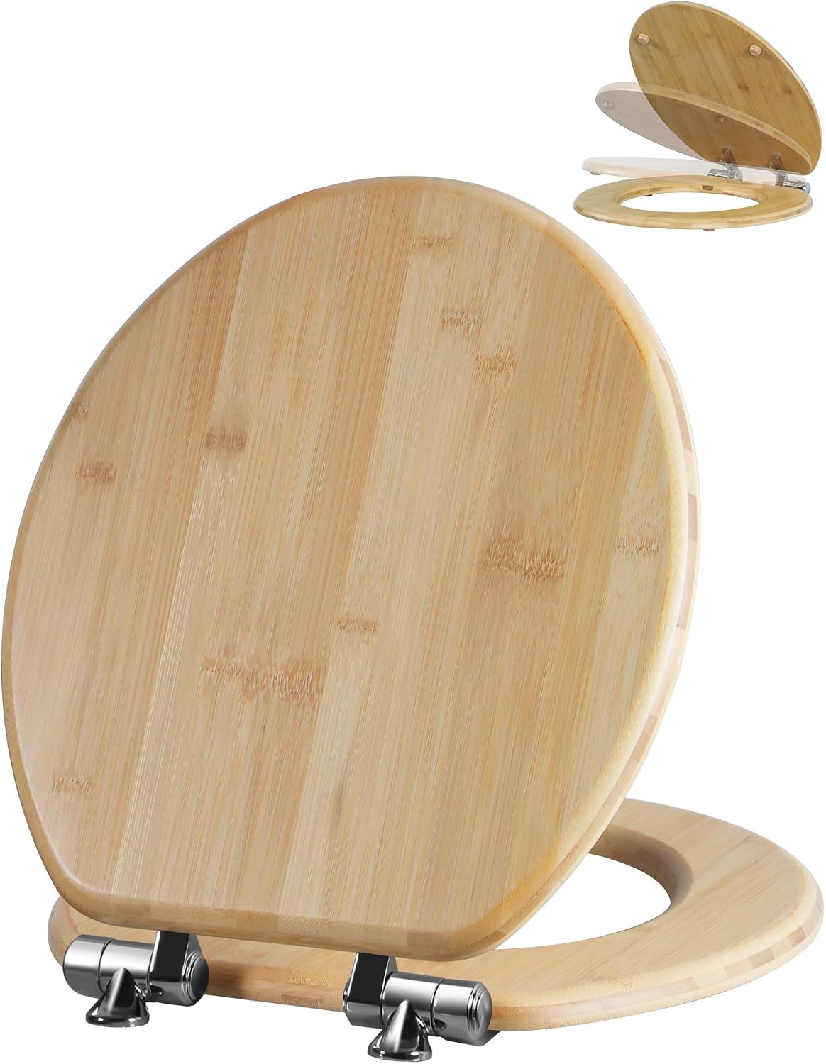 ROUND Bamboo Wood Toilet Seat Soft Close 16.5Inch