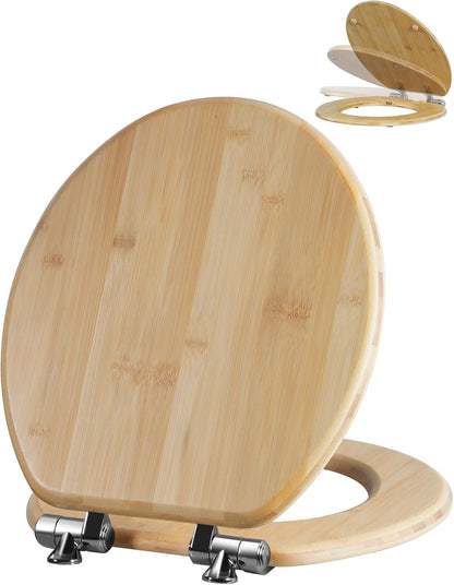 ROUND Bamboo Wood Toilet Seat Soft Close 16.5Inch