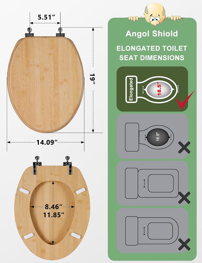 ROUND Bamboo Wood Toilet Seat Soft Close 16.5Inch