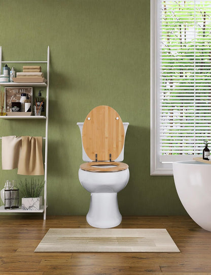 ROUND Bamboo Wood Toilet Seat Soft Close 16.5Inch