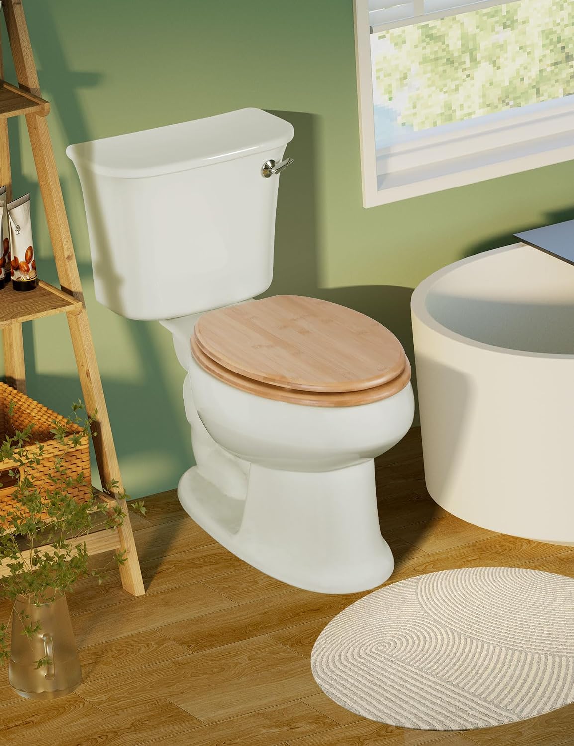 ROUND Bamboo Wood Toilet Seat Soft Close 16.5Inch