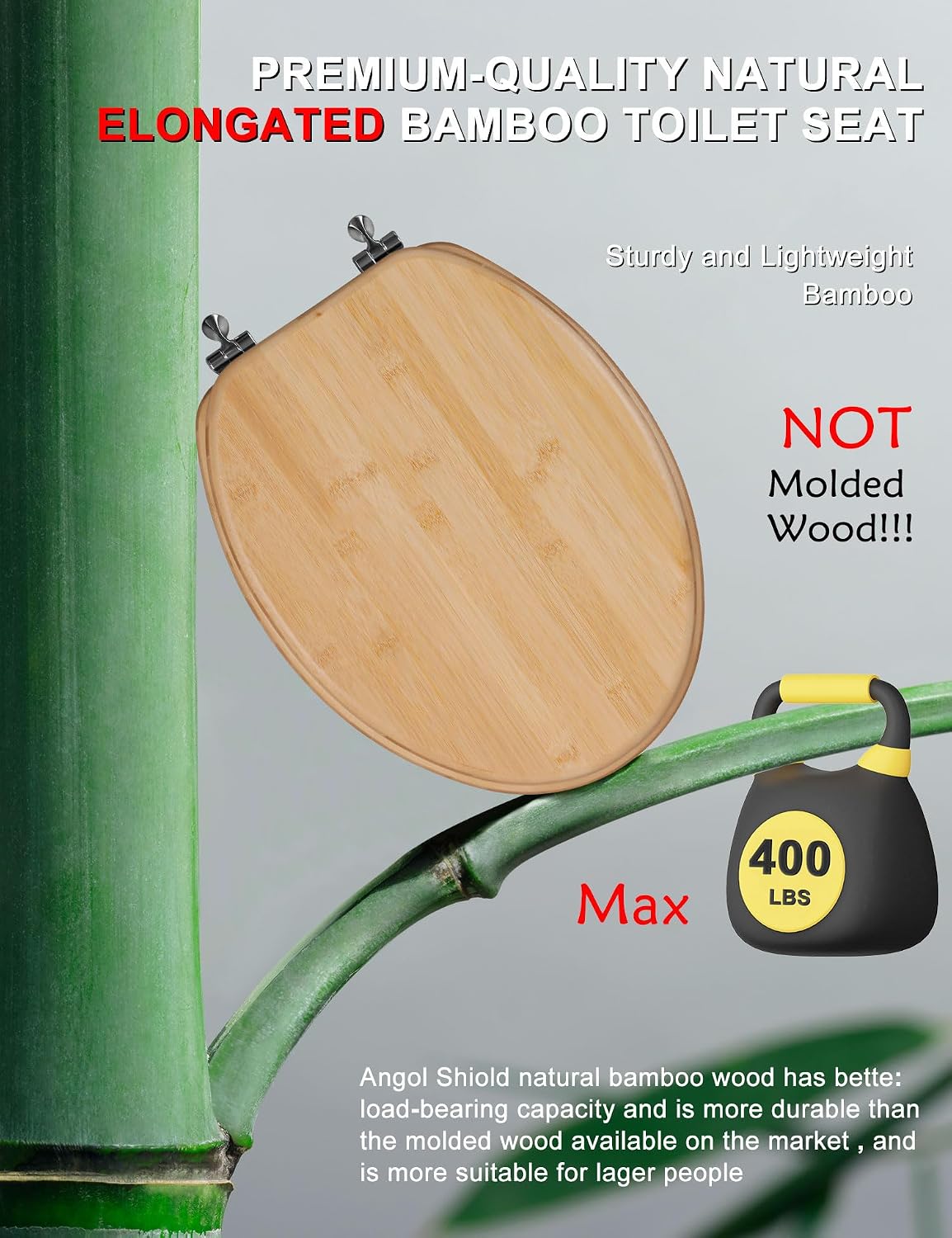 ROUND Bamboo Wood Toilet Seat Soft Close 16.5Inch